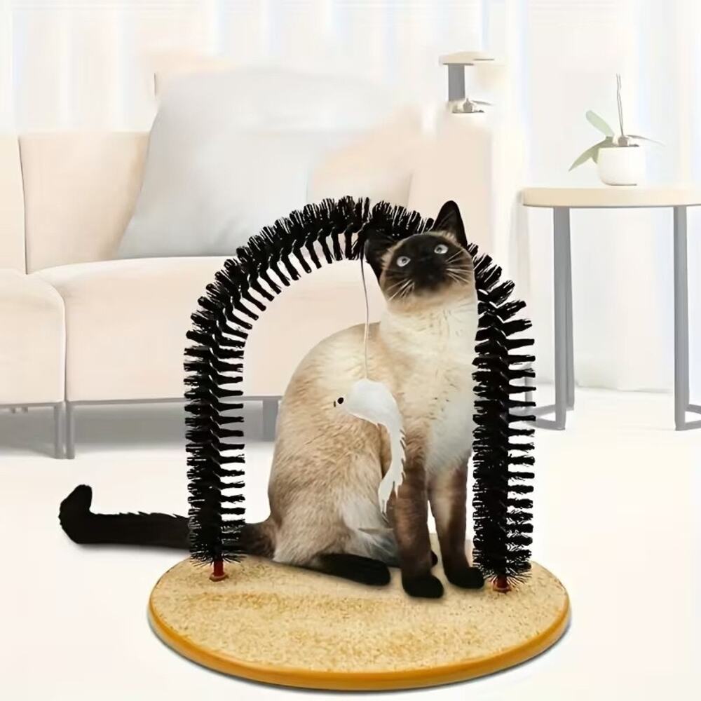 Cat Arch Self‑Groomer Scratcher Toy with Hanging Mouse, Pet Massage Comb